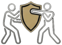 icon of two figures in a confrontation with a shield representing an assault defense lawyer in East Tennessee