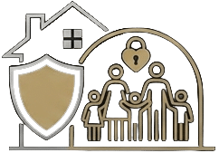 icon of a family and home inside a shield representing a domestic violence defense lawyer in Clinton, TN