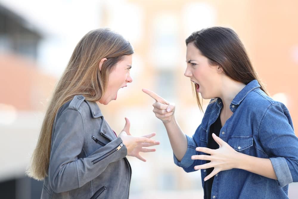 Image is of two women arguing aggressively during a heated dispute, concept of assault and batter lawyer