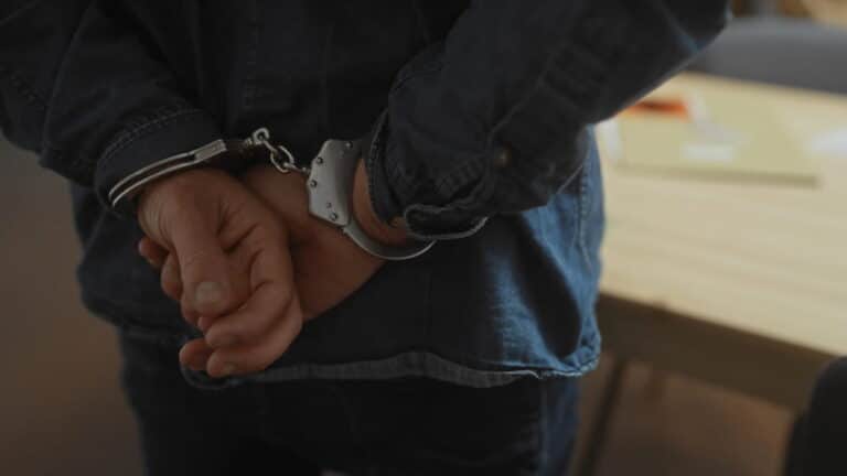 Image is of a person in handcuffs standing during an arrest process, concept of arrest in Clinton and the legal steps that may follow after a criminal charge.